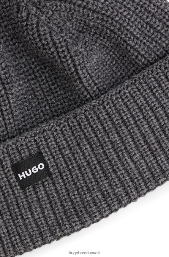 4TFNJN5058 رمادي Hugo Boss قبعة صياد السمك المضلعة باللون الرمادي من Hugo مع ملصق الشعار من خيوط ناعمة