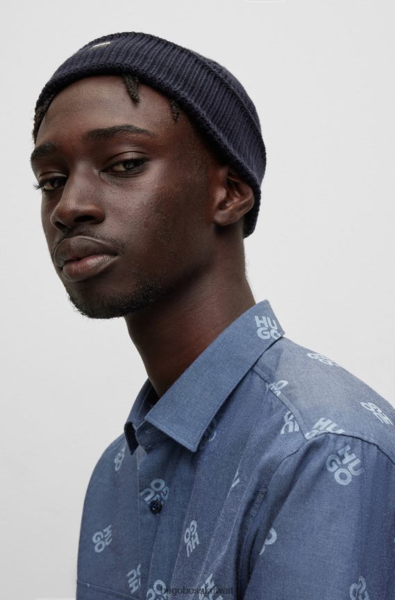 4TFNJN5059 أزرق غامق Hugo Boss قبعة صياد هوغو مضلعة مع ملصق شعار بخيوط ناعمة باللون الأزرق الداكن