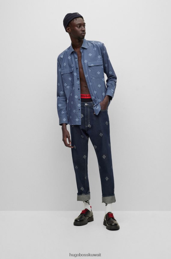 4TFNJN5059 أزرق غامق Hugo Boss قبعة صياد هوغو مضلعة مع ملصق شعار بخيوط ناعمة باللون الأزرق الداكن