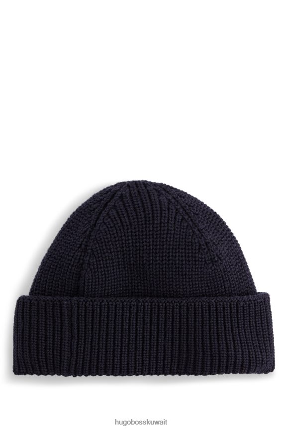 4TFNJN5059 أزرق غامق Hugo Boss قبعة صياد هوغو مضلعة مع ملصق شعار بخيوط ناعمة باللون الأزرق الداكن