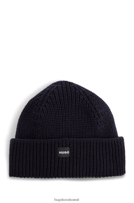 4TFNJN5059 أزرق غامق Hugo Boss قبعة صياد هوغو مضلعة مع ملصق شعار بخيوط ناعمة باللون الأزرق الداكن