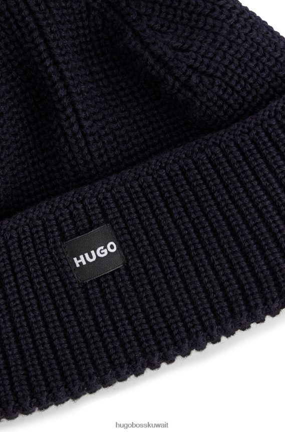 4TFNJN5059 أزرق غامق Hugo Boss قبعة صياد هوغو مضلعة مع ملصق شعار بخيوط ناعمة باللون الأزرق الداكن