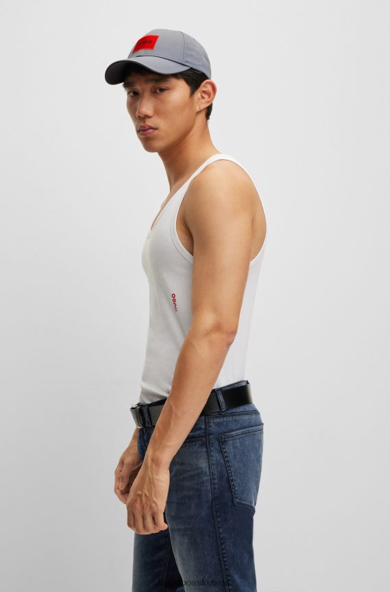 4TFNJN5068 أزرق فاتح Hugo Boss قبعة من نسيج قطني طويل مع شعار أحمر اللون باللون الأزرق الفاتح