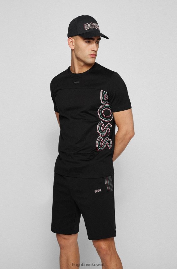 4TFNJN5070 أسود Hugo Boss قبعة من نسيج قطني طويل مع شعار عمل فني باللون الأسود