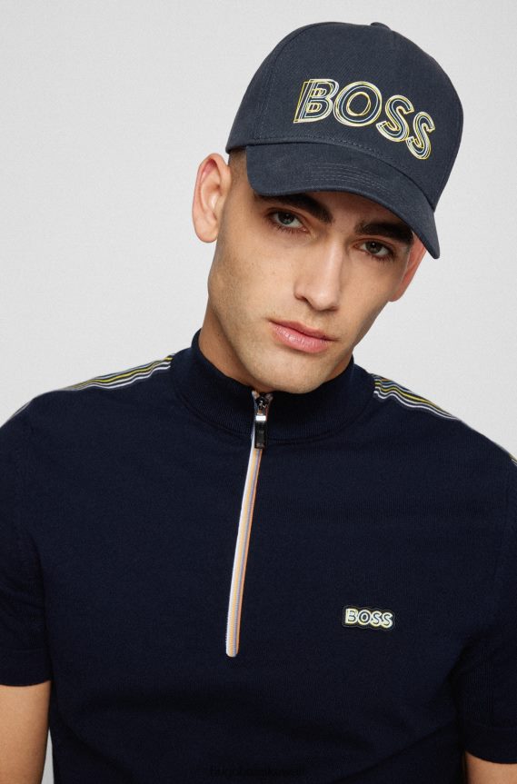 4TFNJN5072 أزرق غامق Hugo Boss قبعة Hugo من نسيج قطني طويل باللون الأزرق الداكن مع شعار فني