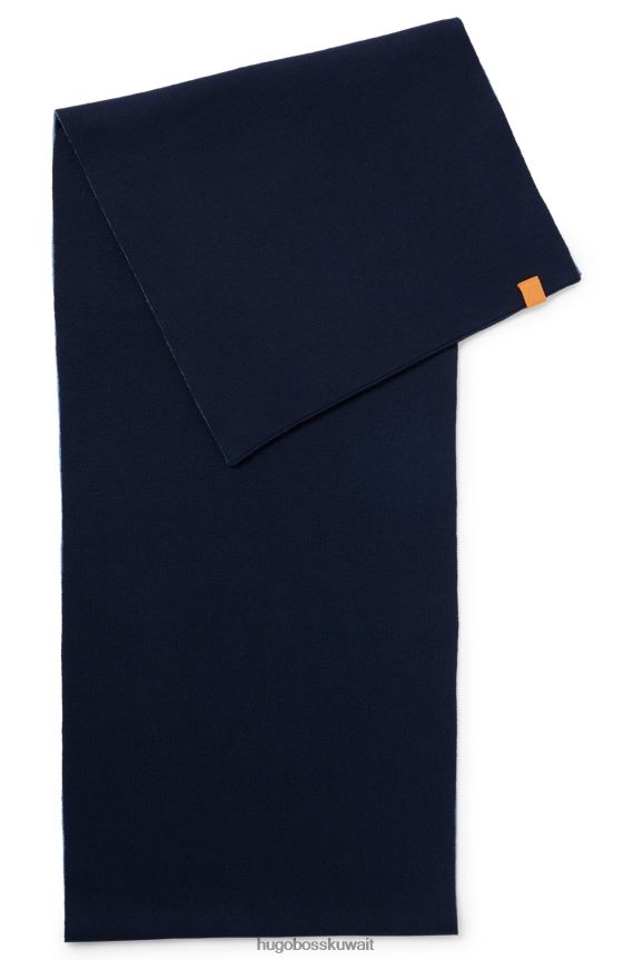 4TFNJN5073 أزرق غامق Hugo Boss وشاح Hugo مزدوج الوجه من القطن والصوف باللون الأزرق الداكن