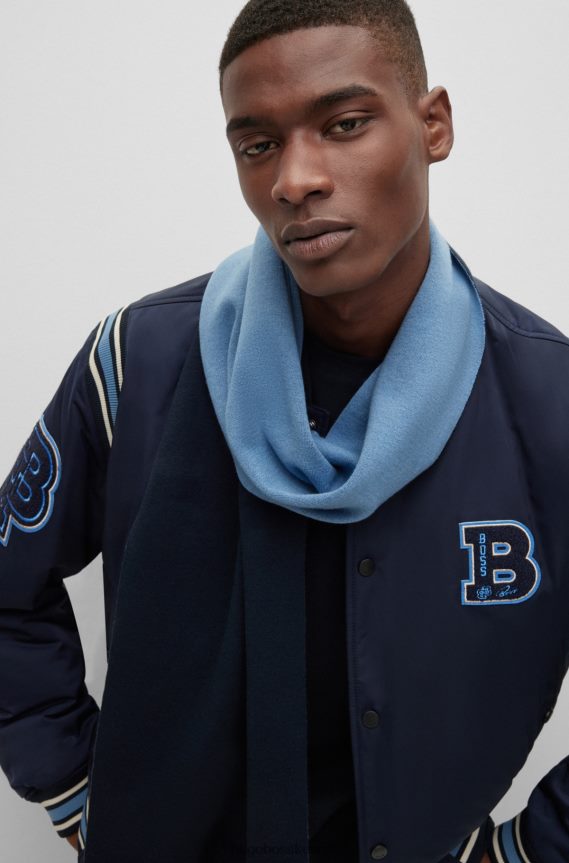 4TFNJN5073 أزرق غامق Hugo Boss وشاح Hugo مزدوج الوجه من القطن والصوف باللون الأزرق الداكن