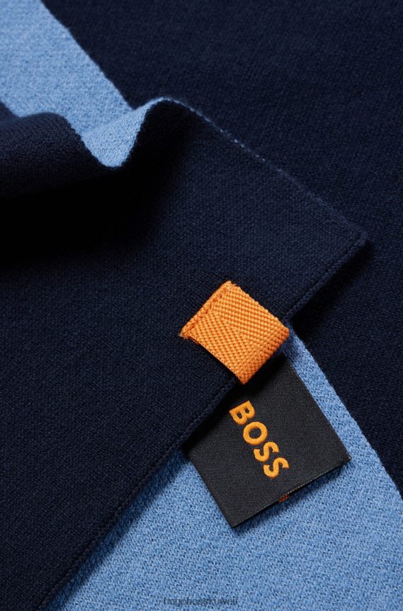 4TFNJN5073 أزرق غامق Hugo Boss وشاح Hugo مزدوج الوجه من القطن والصوف باللون الأزرق الداكن