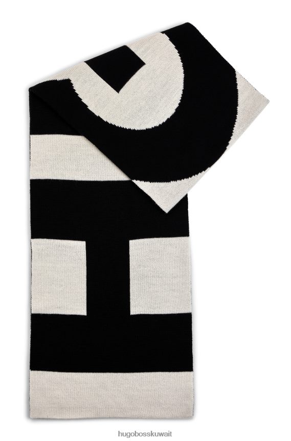 4TFNJN5074 أبيض Hugo Boss وشاح محبوك مع شعار هوغو منسوج من الجاكار باللون الأبيض