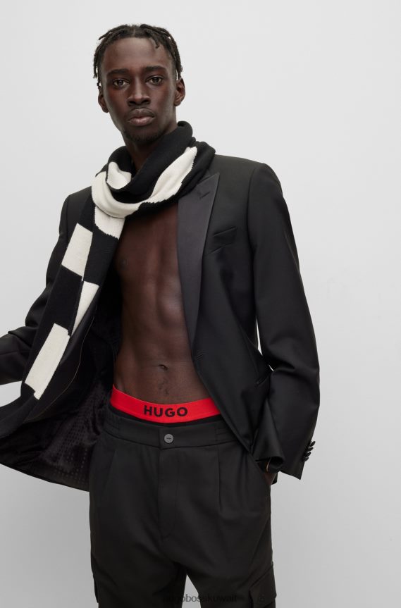 4TFNJN5074 أبيض Hugo Boss وشاح محبوك مع شعار هوغو منسوج من الجاكار باللون الأبيض