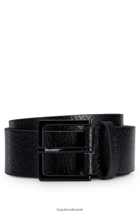 4TFNJN5075 أسود Hugo Boss حزام أسود من الجلد الإيطالي مع شعار هوغو على كامل التصميم
