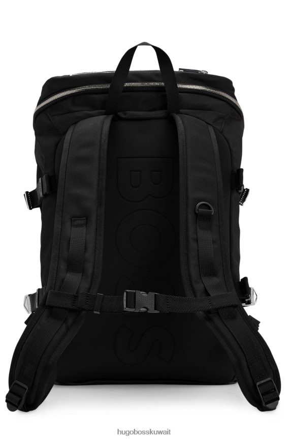 4TFNJN5076 أسود Hugo Boss حقيبة ظهر ذات مظهر غير لامع من مادة معاد تدويرها مع تفاصيل شعار هوغو باللون الأسود