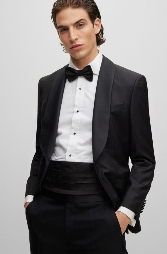 4TFNJN5077 أسود Hugo Boss مجموعة هدايا ربطة عنق حرير هوغو سوداء ومجموعة هدايا كومربوند