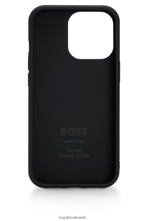 4TFNJN5078 منقوشة Hugo Boss حافظة هاتف آيفون 13 برو مغطاة بالجلد منقوشة من Hugo مع شعار مخطط التوقيع