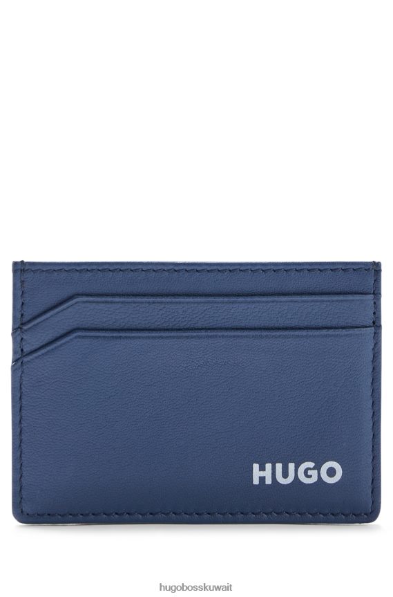 4TFNJN5083 أزرق غامق Hugo Boss حامل بطاقة جلدية مع شعار emed