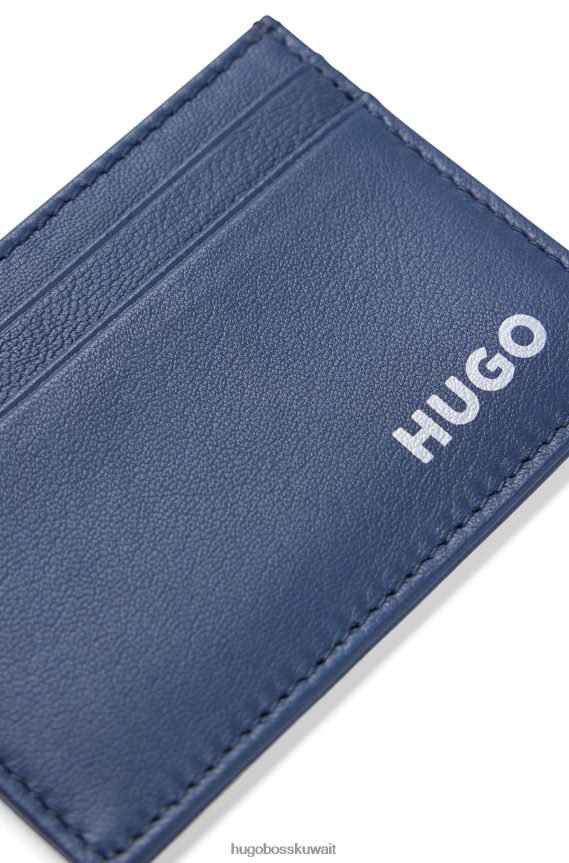 4TFNJN5083 أزرق غامق Hugo Boss حامل بطاقة جلدية مع شعار emed