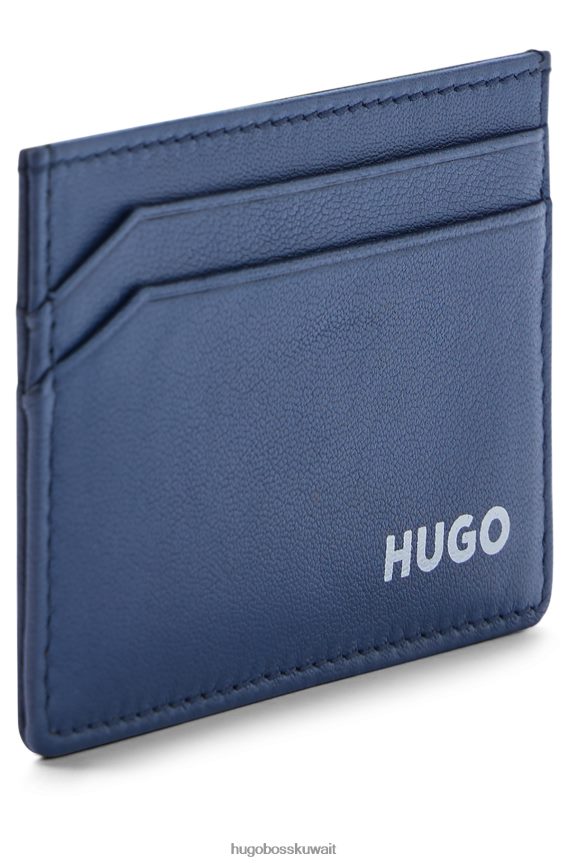 4TFNJN5083 أزرق غامق Hugo Boss حامل بطاقة جلدية مع شعار emed
