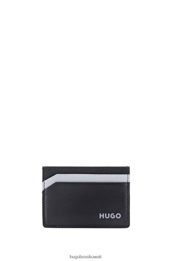 4TFNJN5084 أسود Hugo Boss حامل بطاقة جلدية مع شعار emed