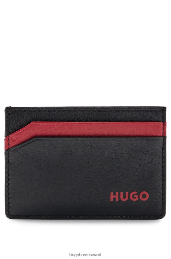 4TFNJN5085 أسود Hugo Boss حامل بطاقة جلدية مع شعار emed