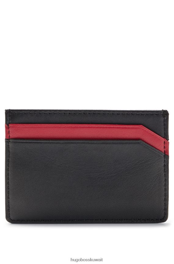 4TFNJN5085 أسود Hugo Boss حامل بطاقة جلدية مع شعار emed