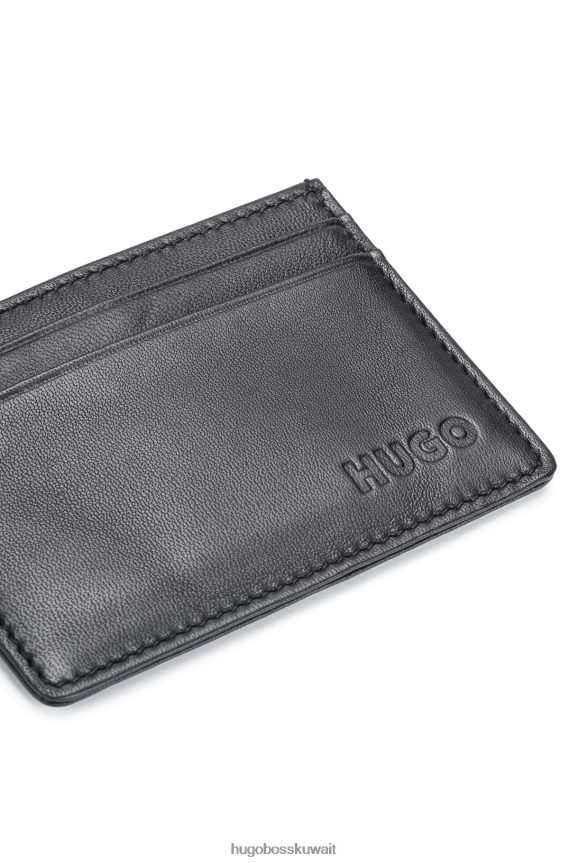 4TFNJN5086 أسود Hugo Boss حامل بطاقة جلدية مع شعار emed