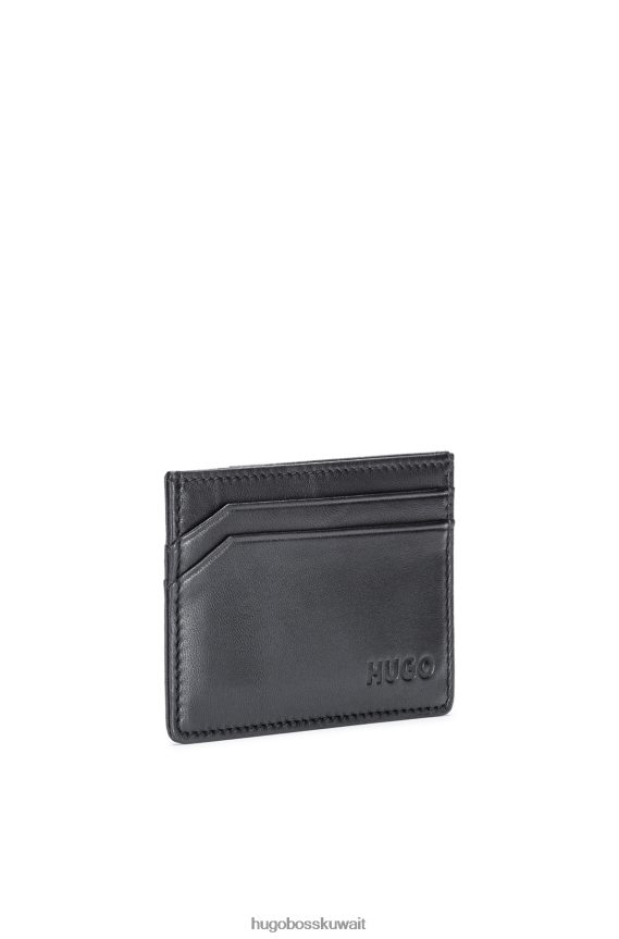 4TFNJN5086 أسود Hugo Boss حامل بطاقة جلدية مع شعار emed