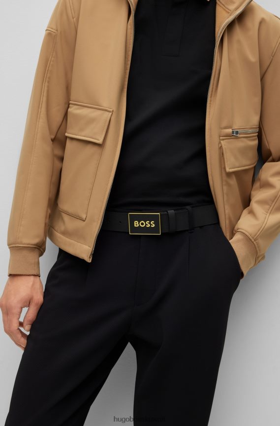 4TFNJN5087 أسود Hugo Boss حزام بإبزيم البلاك من الجلد الإيطالي هوغو باللون الأسود