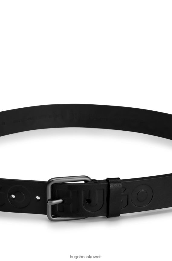 4TFNJN5089 أسود Hugo Boss حزام من الجلد الإيطالي مع شعارات emed