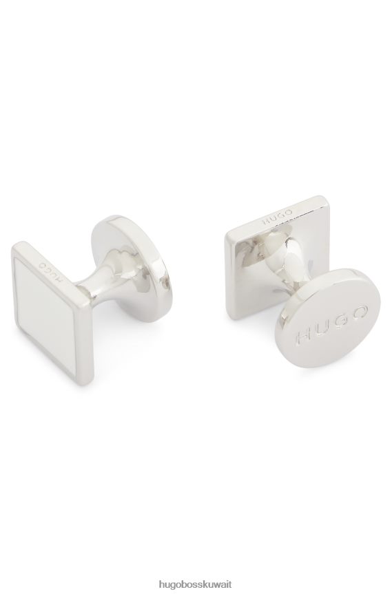 4TFNJN5092 أبيض Hugo Boss أزرار أكمام مربعة مع قلب المينا الملون باللون الأبيض