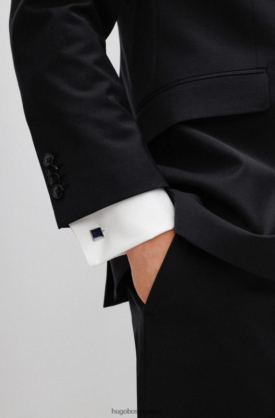 4TFNJN5093 أزرق غامق Hugo Boss أزرار أكمام مربعة باللون الأزرق الداكن مع هوغو من المينا الملونة