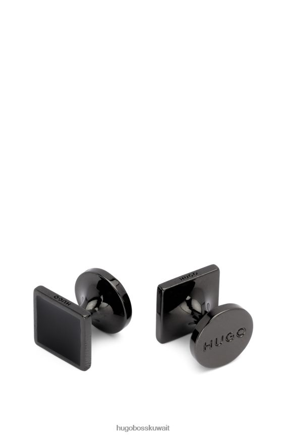 4TFNJN5094 أسود Hugo Boss أزرار أكمام مربعة مع قلب المينا الملون باللون الأسود