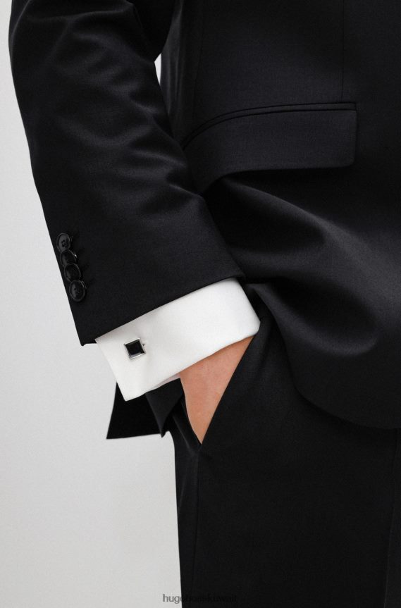 4TFNJN5095 أسود Hugo Boss أزرار أكمام مربعة باللون الأسود مع قلب من المينا الملون