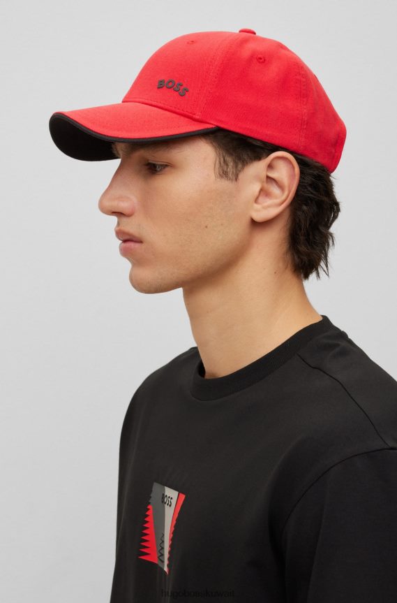 4TFNJN5096 أحمر Hugo Boss قبعة هوغو من نسيج قطني طويل باللون الأحمر مع شعار منحني وإغلاق قابل للتعديل