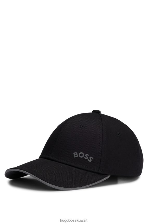 4TFNJN5097 أسود Hugo Boss قبعة Hugo من نسيج قطني طويل مع شعار منحني وإغلاق قابل للتعديل باللون الأسود