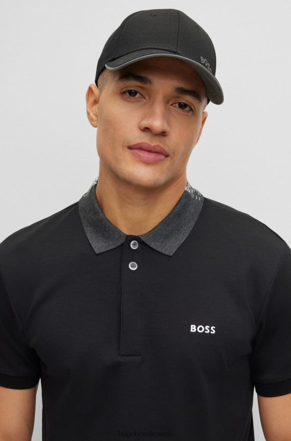4TFNJN5097 أسود Hugo Boss قبعة Hugo من نسيج قطني طويل مع شعار منحني وإغلاق قابل للتعديل باللون الأسود