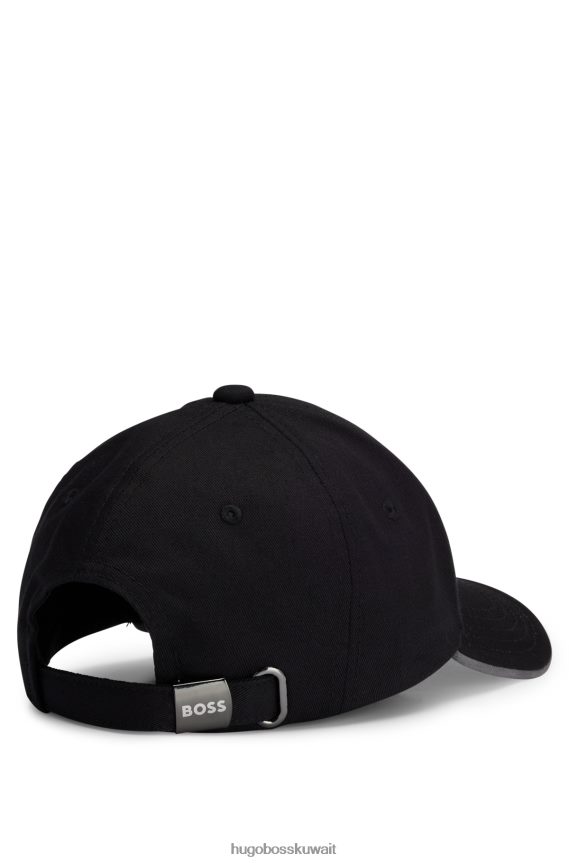 4TFNJN5097 أسود Hugo Boss قبعة Hugo من نسيج قطني طويل مع شعار منحني وإغلاق قابل للتعديل باللون الأسود