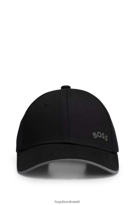 4TFNJN5097 أسود Hugo Boss قبعة Hugo من نسيج قطني طويل مع شعار منحني وإغلاق قابل للتعديل باللون الأسود