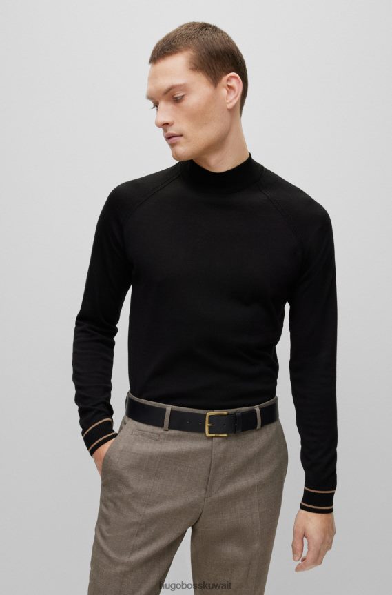 4TFNJN5099 أسود Hugo Boss حزام من الجلد الأسود مع إبزيم بشعار هوغو من النحاس العتيق