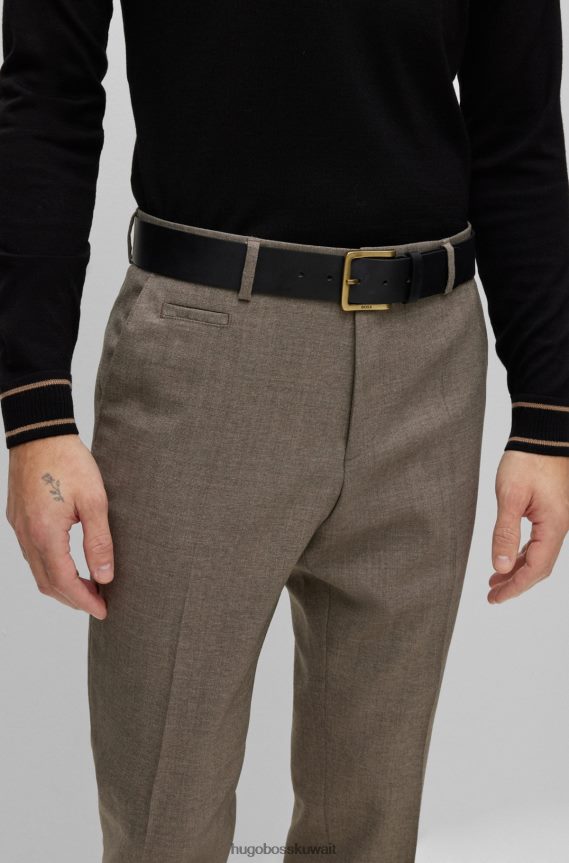 4TFNJN5099 أسود Hugo Boss حزام من الجلد الأسود مع إبزيم بشعار هوغو من النحاس العتيق