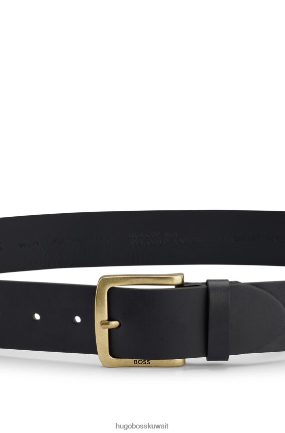 4TFNJN5099 أسود Hugo Boss حزام من الجلد الأسود مع إبزيم بشعار هوغو من النحاس العتيق