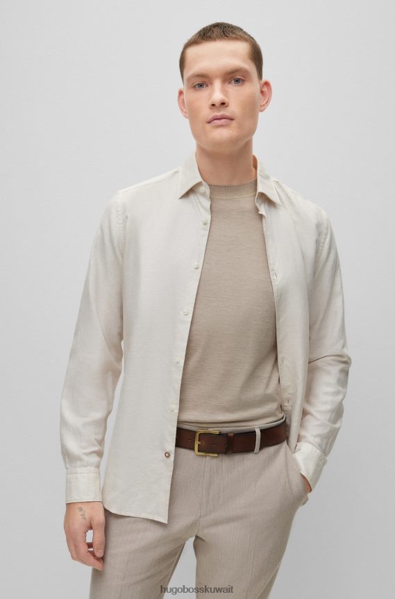 4TFNJN5100 بني غامق Hugo Boss حزام من الجلد مع مشبك شعار نحاسي عتيق هوغو بني داكن