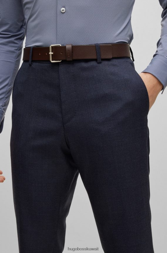 4TFNJN5102 بني غامق Hugo Boss حزام هوغو بإبزيم دبوسي بني داكن من الجلد المنظم مع حافظة الشعار