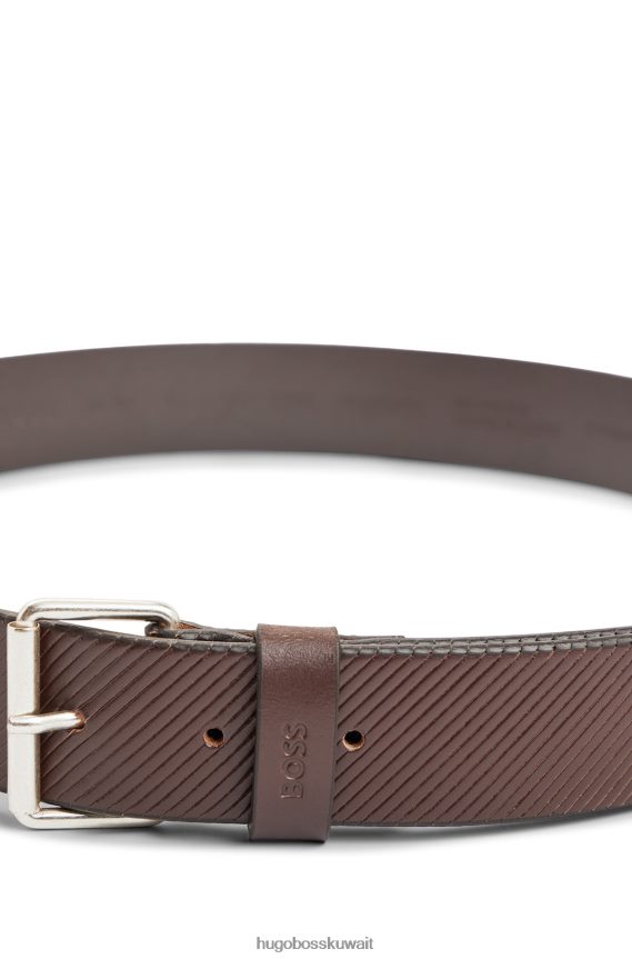 4TFNJN5102 بني غامق Hugo Boss حزام هوغو بإبزيم دبوسي بني داكن من الجلد المنظم مع حافظة الشعار