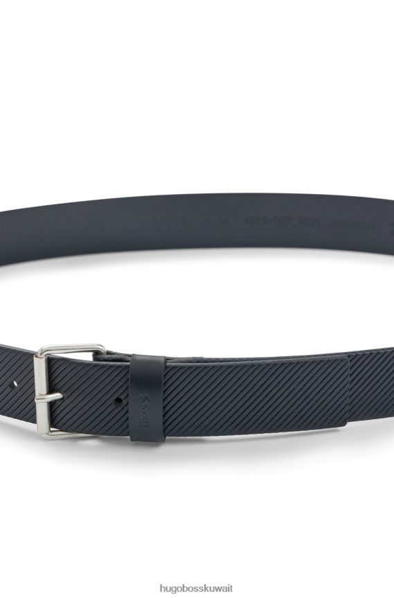 4TFNJN5103 أسود Hugo Boss حزام Hugo بإبزيم دبوسي من الجلد المنظم مع حافظة الشعار باللون الأسود