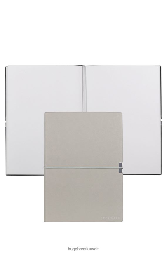 4TFNJN5104 رمادي فاتح Hugo Boss دفتر مقاس A5 مصنوع من الجلد الصناعي باللون الرمادي مع شريط مطاطي باللون الرمادي الفاتح