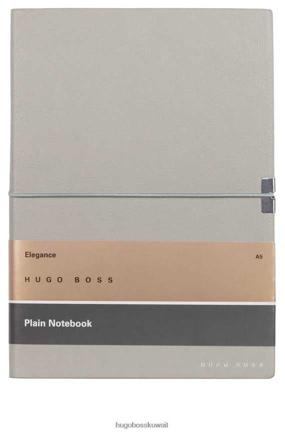 4TFNJN5104 رمادي فاتح Hugo Boss دفتر مقاس A5 مصنوع من الجلد الصناعي باللون الرمادي مع شريط مطاطي باللون الرمادي الفاتح