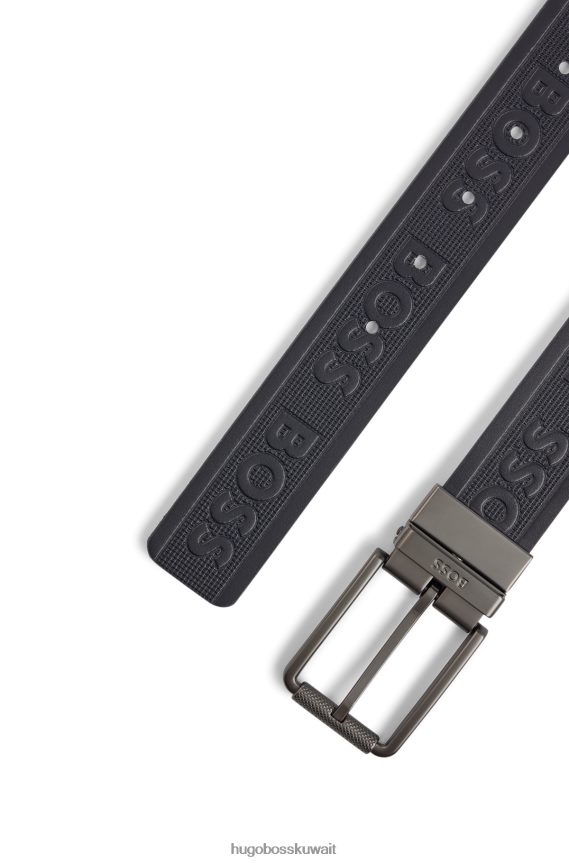 4TFNJN5105 أزرق غامق Hugo Boss حزام ذو وجهين باللون الأزرق الداكن من الجلد الإيطالي مع تفاصيل شعار هوغو