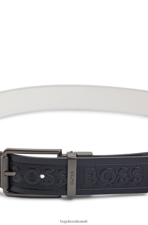 4TFNJN5105 أزرق غامق Hugo Boss حزام ذو وجهين باللون الأزرق الداكن من الجلد الإيطالي مع تفاصيل شعار هوغو