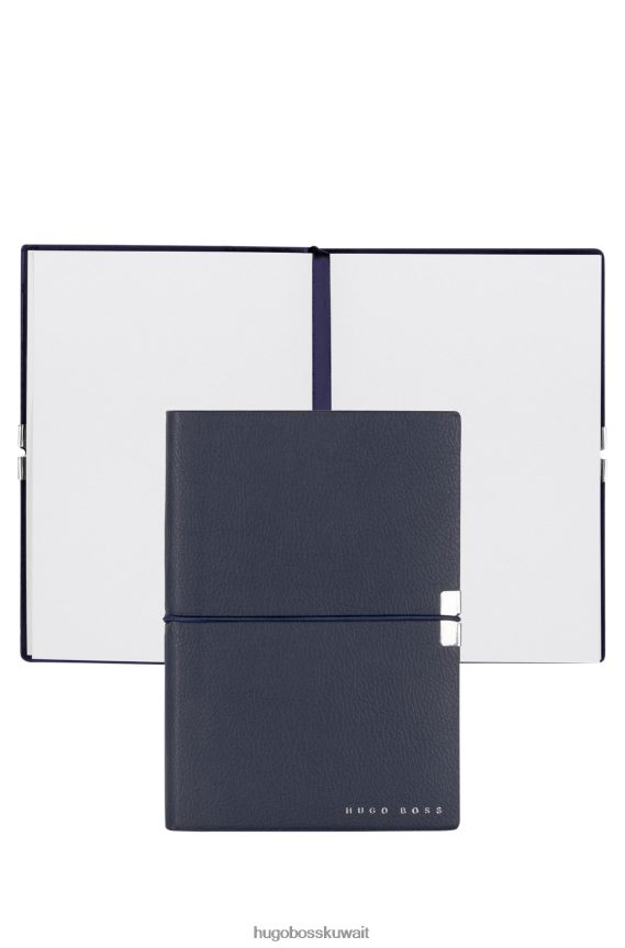 4TFNJN5106 أزرق غامق Hugo Boss دفتر مقاس A6 مصنوع من الجلد الصناعي باللون الأزرق الداكن مع شريط مطاطي من هوغو باللون الأزرق الداكن