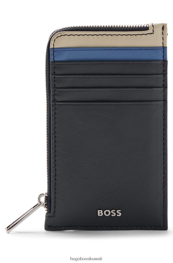 4TFNJN5107 أزرق غامق Hugo Boss حافظة عملات هوغو متعددة الألوان باللون الأزرق الداكن من الجلد غير اللامع